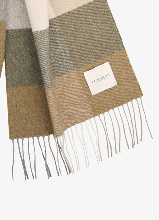 Profuomo Sjaal van lamswol met ruitdessin - detail 2 camel