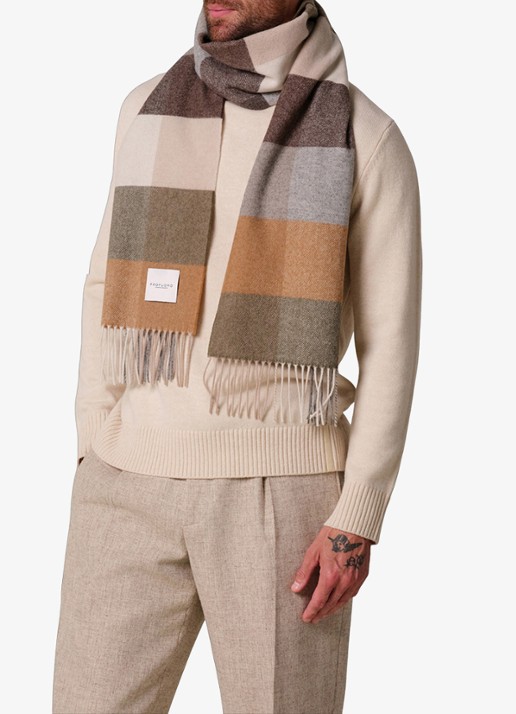 Profuomo Sjaal van lamswol met ruitdessin - detail 3 camel