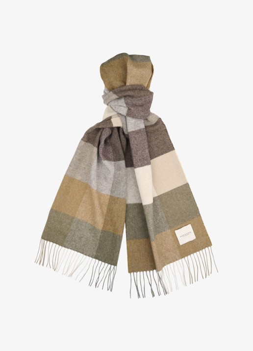 Profuomo Sjaal van lamswol met ruitdessin - voorkant camel