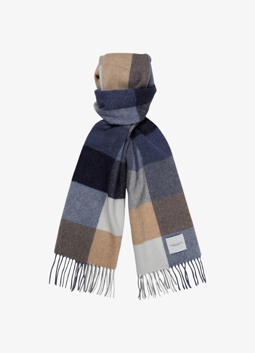 Profuomo Sjaal van lamswol met ruitdessin - voorkant blauw