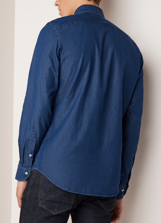 Profuomo Slim fit chambray overhemd met garment dye - achterkant 3 indigo