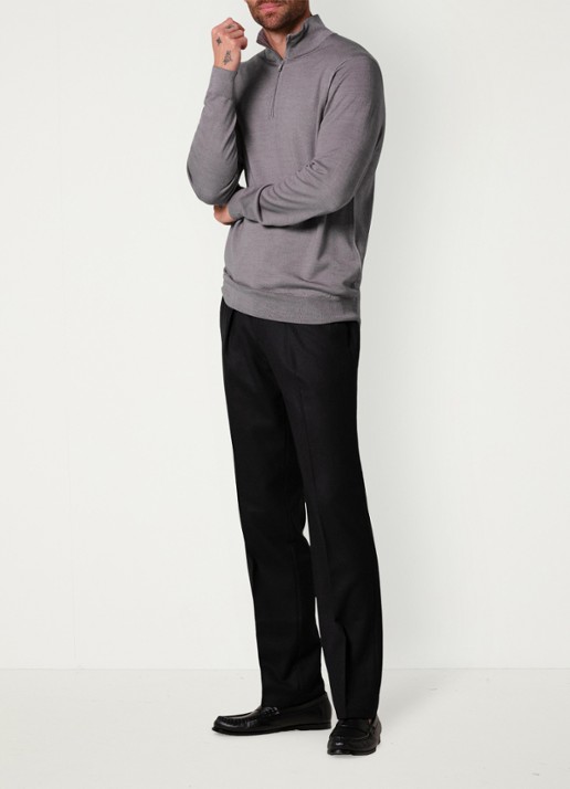 Profuomo Slim fit chino in wolblend - voorkant 2 zwart