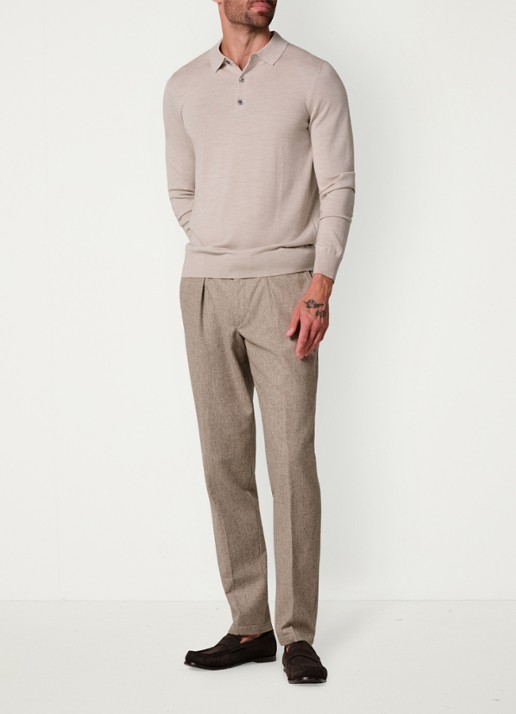 Profuomo Slim fit chino in wolblend - voorkant 5 beige