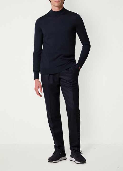 Profuomo Slim fit chino in wolblend - voorkant 5 donkerblauw