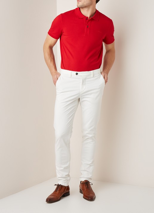 Profuomo Slim fit chino met steekzakken - voorkant 2 gebroken wit
