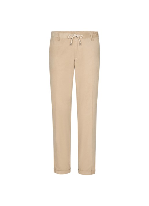 Profuomo Slim fit chino van corduroy met steekzakken - voorkant 2 donkerbeige