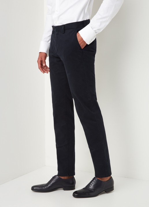 Profuomo Slim fit chino van katoen met garment dye - detail 4 donkerblauw