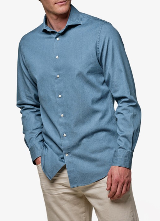Profuomo Slim fit denim shirt met cutaway kraag