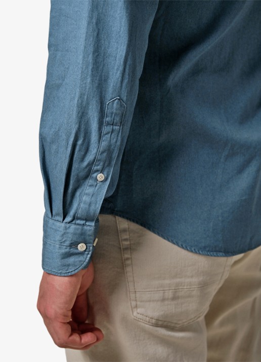 Profuomo Slim fit denim shirt met cutaway kraag - detail 2 blauw