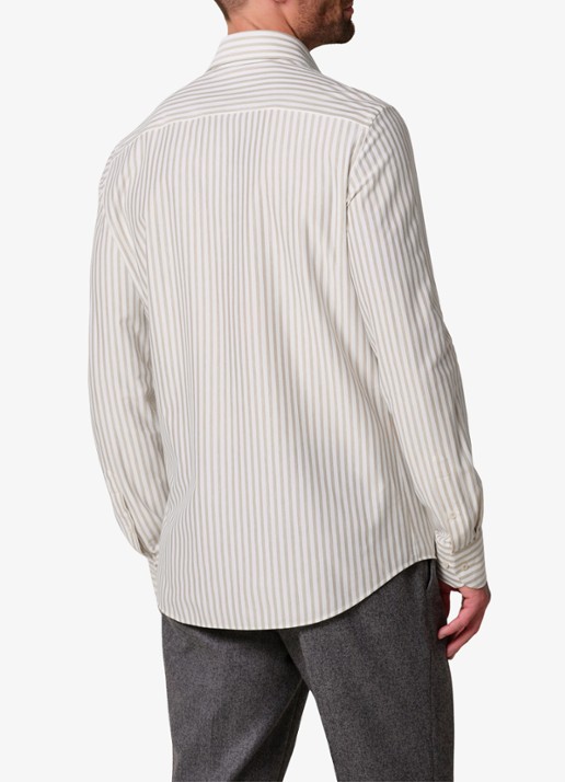 Profuomo Slim fit Japanese knitted shirt overhemd met streepprint - achterkant 3 beige