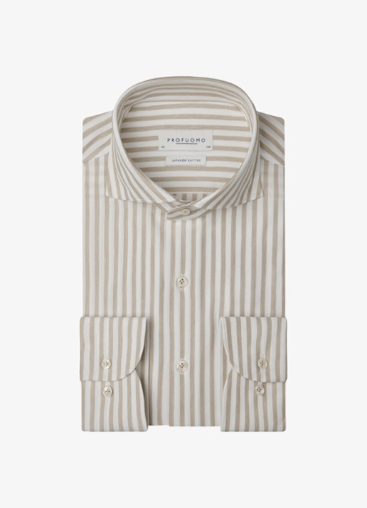 Profuomo Slim fit Japanese knitted shirt overhemd met streepprint