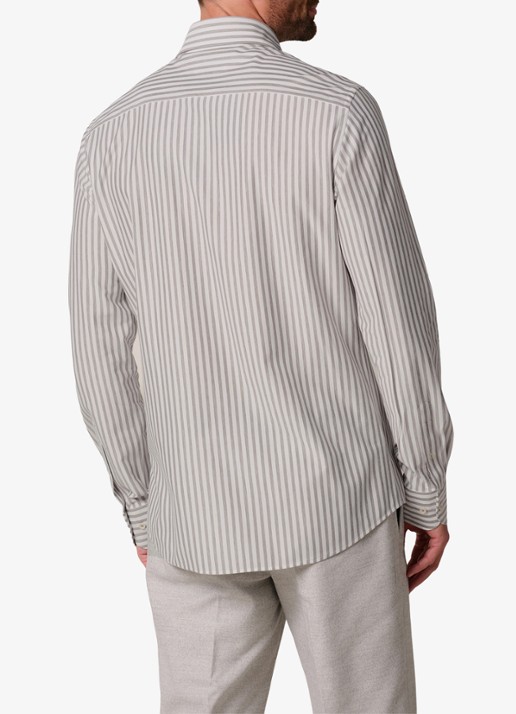 Profuomo Slim fit Japanese knitted shirt overhemd met streepprint - achterkant grijs