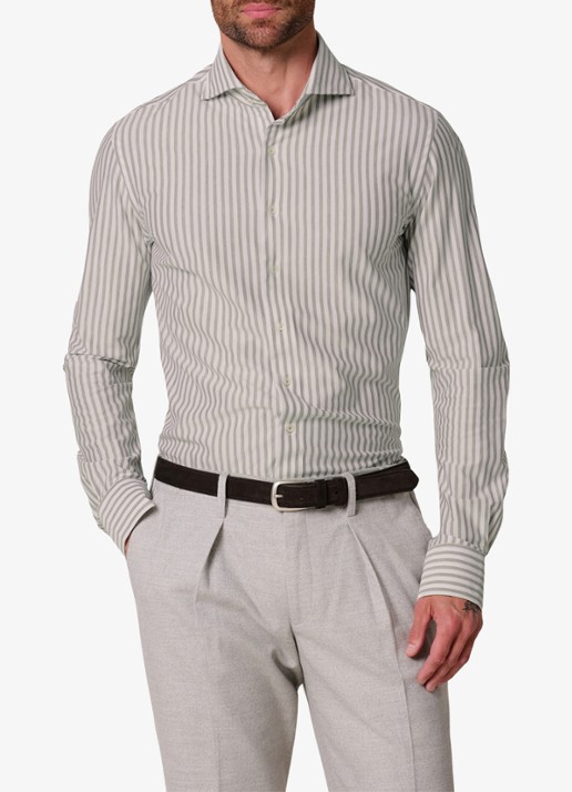 Profuomo Slim fit Japanese knitted shirt overhemd met streepprint - detail 4 grijs