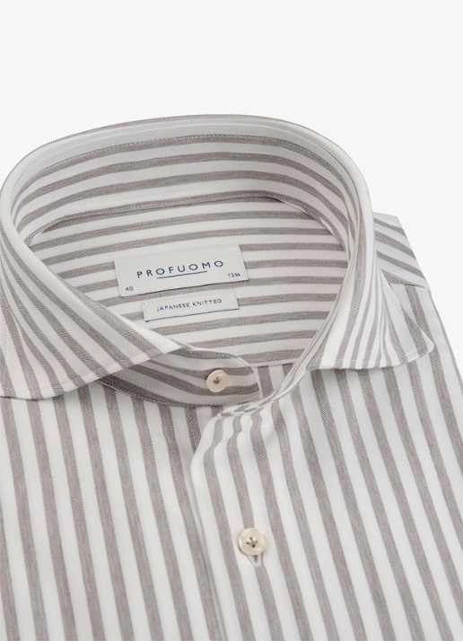 Profuomo Slim fit Japanese knitted shirt overhemd met streepprint - detail 5 grijs