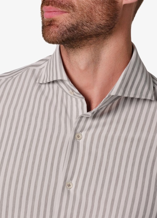Profuomo Slim fit Japanese knitted shirt overhemd met streepprint - detail 6 grijs