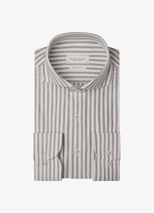 Profuomo Slim fit Japanese knitted shirt overhemd met streepprint - voorkant 2 grijs