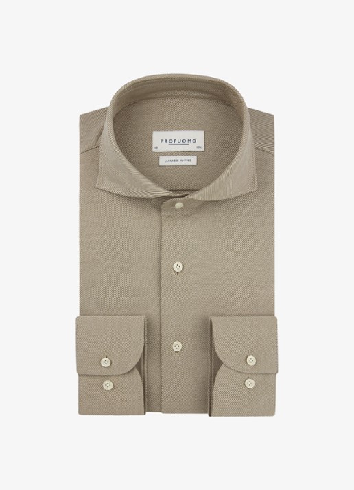Profuomo Slim fit Japanese knitted shirt overhemd - voorkant cognac