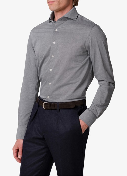 Profuomo Slim fit Japanese knitted shirt overhemd - detail 3 royalblauw