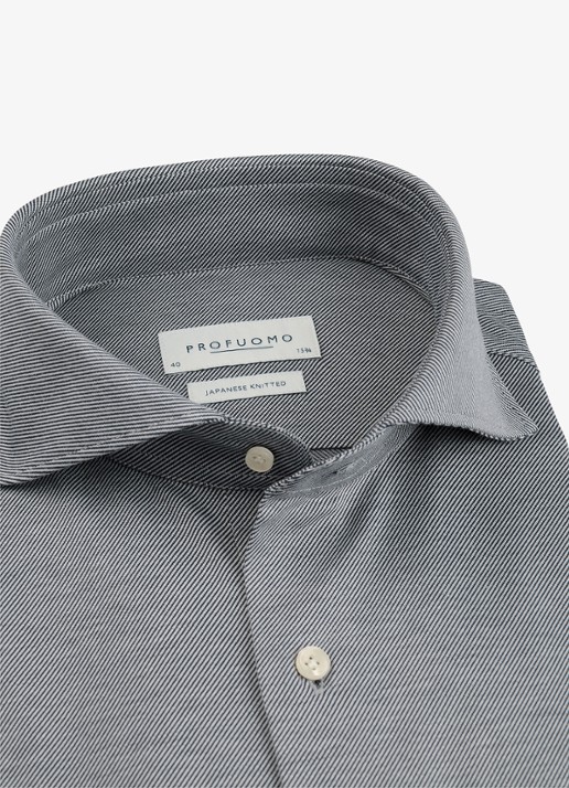 Profuomo Slim fit Japanese knitted shirt overhemd - detail 4 royalblauw
