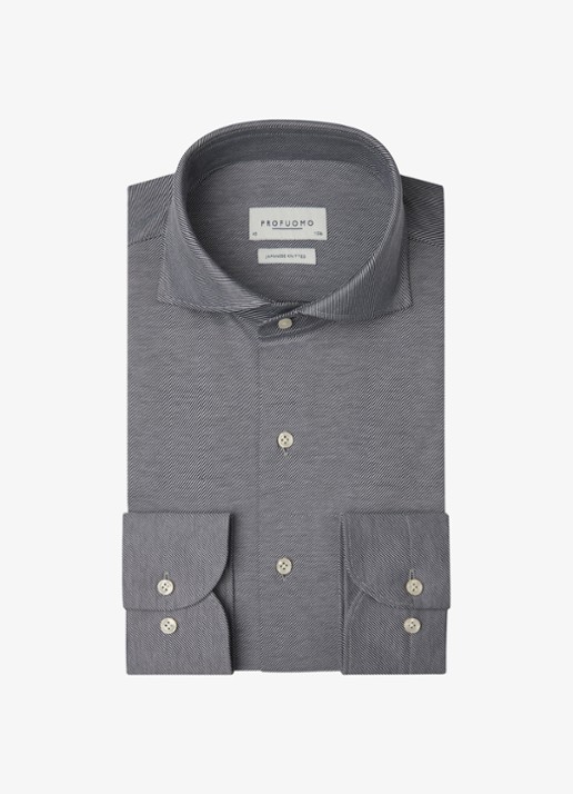 Profuomo Slim fit Japanese knitted shirt overhemd - voorkant royalblauw