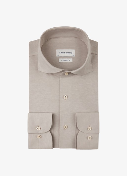 Profuomo Slim fit Japanese knitted shirt - voorkant 2 donkerbeige