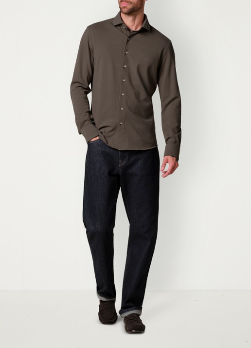 Profuomo Slim fit knitted shirt overhemd - voorkant 3 taupe
