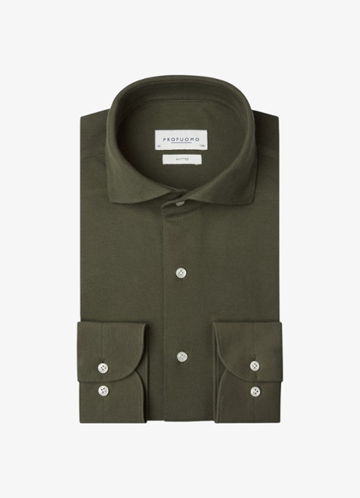 Profuomo Slim fit knitted shirt overhemd - voorkant groen
