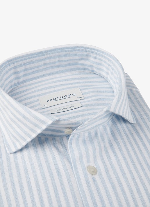 Profuomo Slim fit overhemd in linnenblend met streepprint - detail 6 blauw
