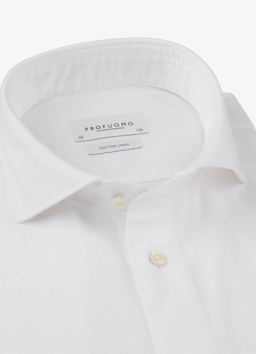 Profuomo Slim fit overhemd in linnenblend - detail 2 wit