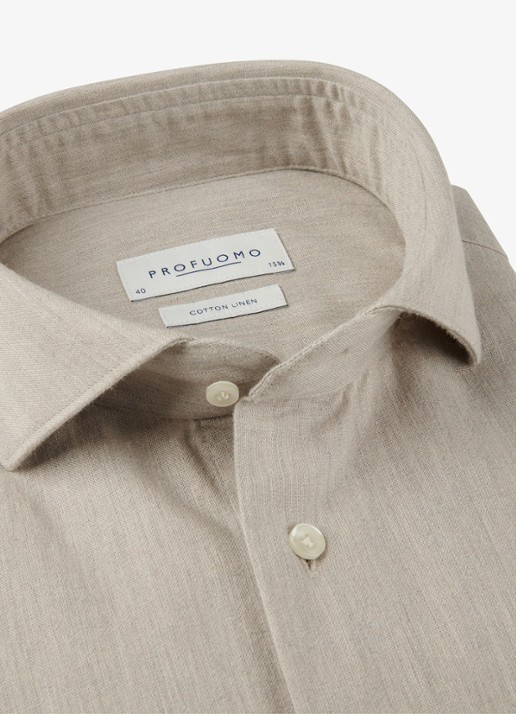 Profuomo Slim fit overhemd in linnenblend - detail 2 beige