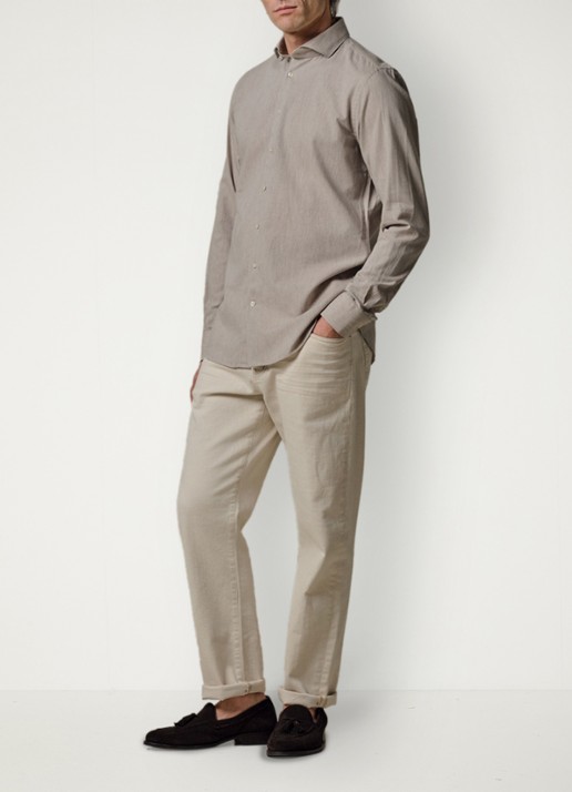 Profuomo Slim fit overhemd in linnenblend - voorkant 5 beige