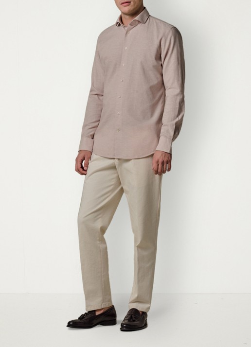 Profuomo Slim fit overhemd in linnenblend - voorkant 3 roze