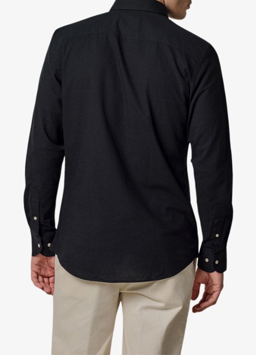 Profuomo Slim fit overhemd in linnenblend - achterkant donkerblauw