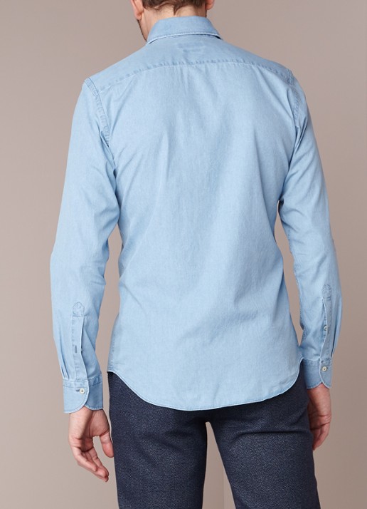 Profuomo Slim fit overhemd met denim look - achterkant 4 indigo