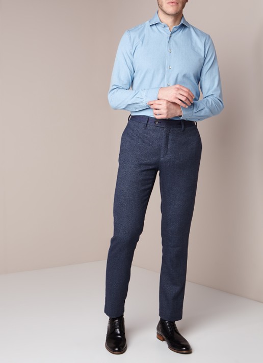 Profuomo Slim fit overhemd met denim look - voorkant 2 indigo