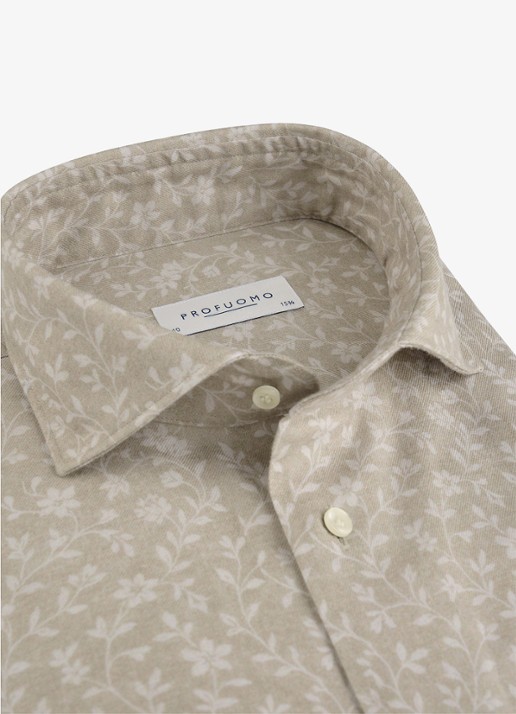 Profuomo Slim fit overhemd met print - detail 2 beige