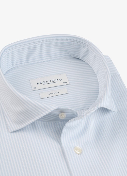 Profuomo Slim fit overhemd met streepprint - detail 5 lichtblauw