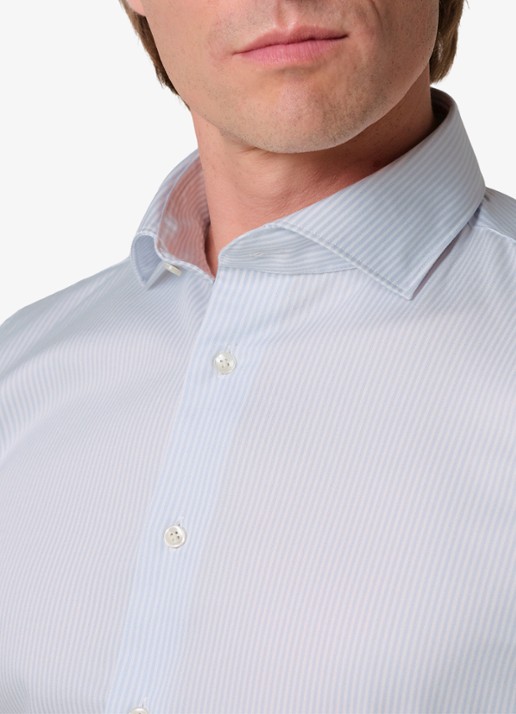 Profuomo Slim fit overhemd met streepprint - detail 6 lichtblauw