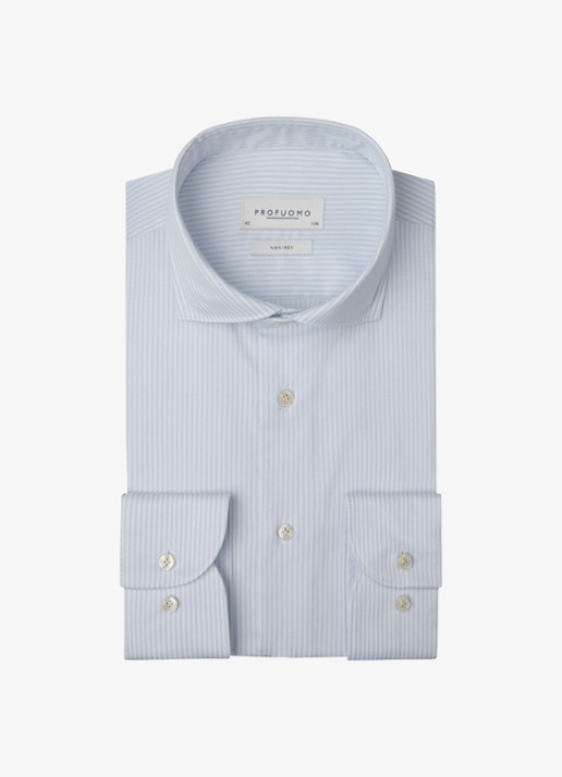 Profuomo Slim fit overhemd met streepprint - voorkant lichtblauw