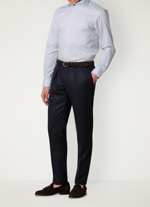 Profuomo Slim fit overhemd met streepprint - voorkant 2 lichtblauw