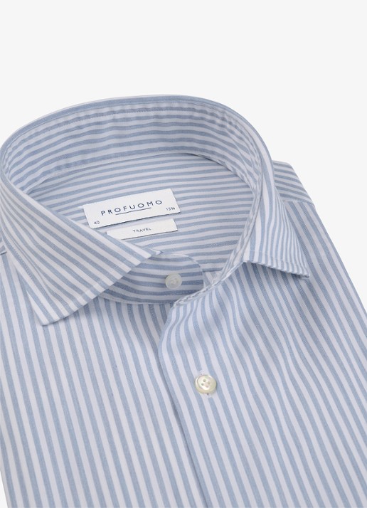 Profuomo Slim fit overhemd met streepprint - detail blauw