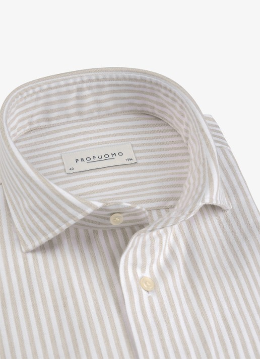 Profuomo Slim fit overhemd met streepprint - detail beige