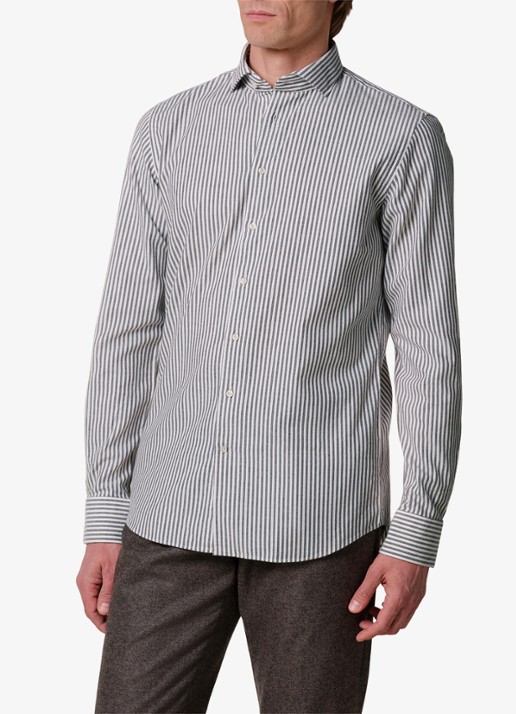 Profuomo Slim fit overhemd met streepprint - detail 4 bruin