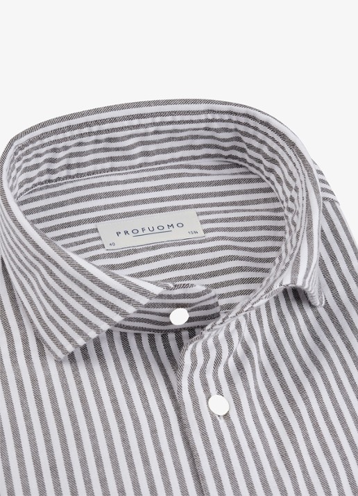 Profuomo Slim fit overhemd met streepprint - detail 5 bruin