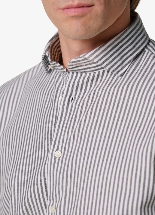 Profuomo Slim fit overhemd met streepprint - detail 6 bruin