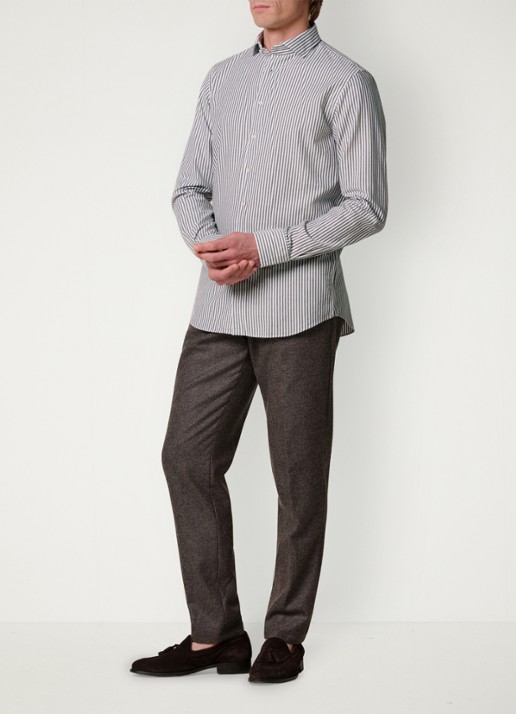 Profuomo Slim fit overhemd met streepprint - voorkant 2 bruin