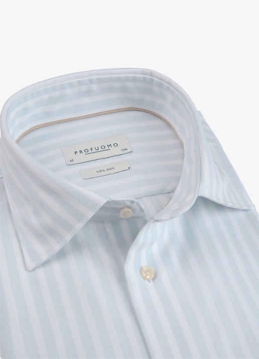 Profuomo Slim fit overhemd met streepprint - detail 5 lichtblauw