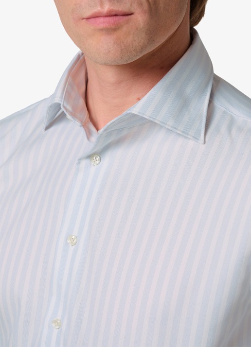 Profuomo Slim fit overhemd met streepprint - detail 6 lichtblauw