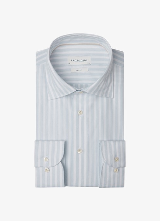 Profuomo Slim fit overhemd met streepprint - voorkant 2 lichtblauw