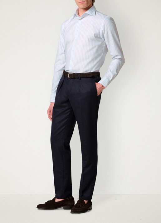 Profuomo Slim fit overhemd met streepprint - voorkant 3 lichtblauw
